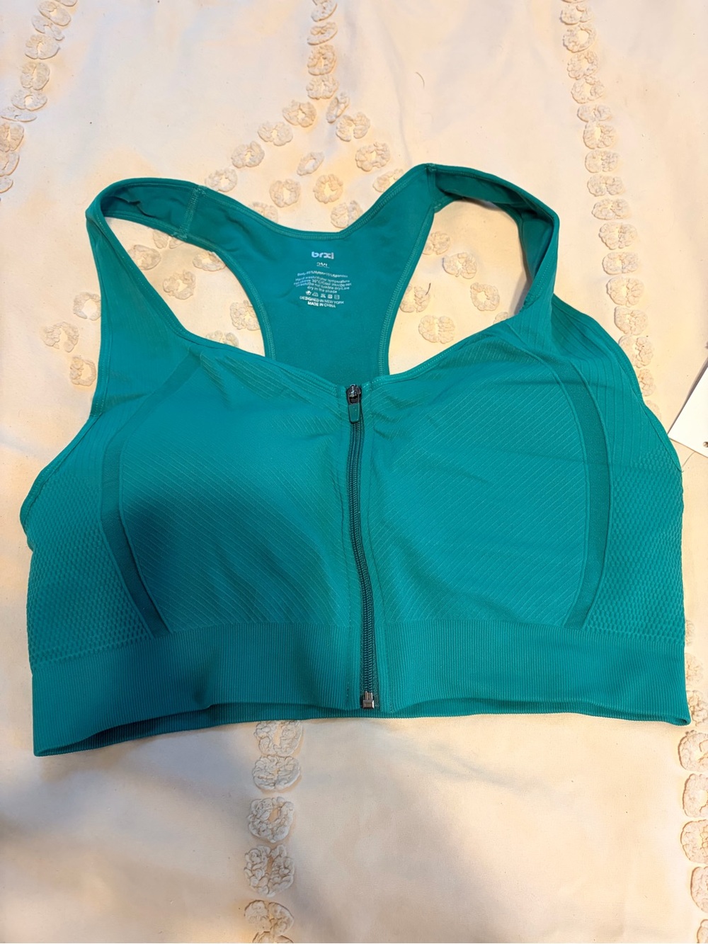 BRXL Front Zip Sports Bra 2XL Teal Racerback Medium Support NWT